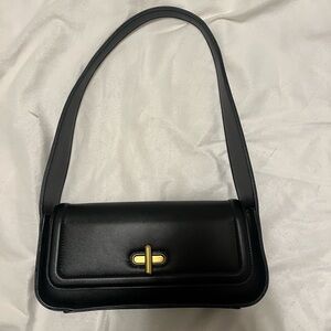 Rachel Zoe Classic Black Shoulder Bag with Gold Turn-Lock